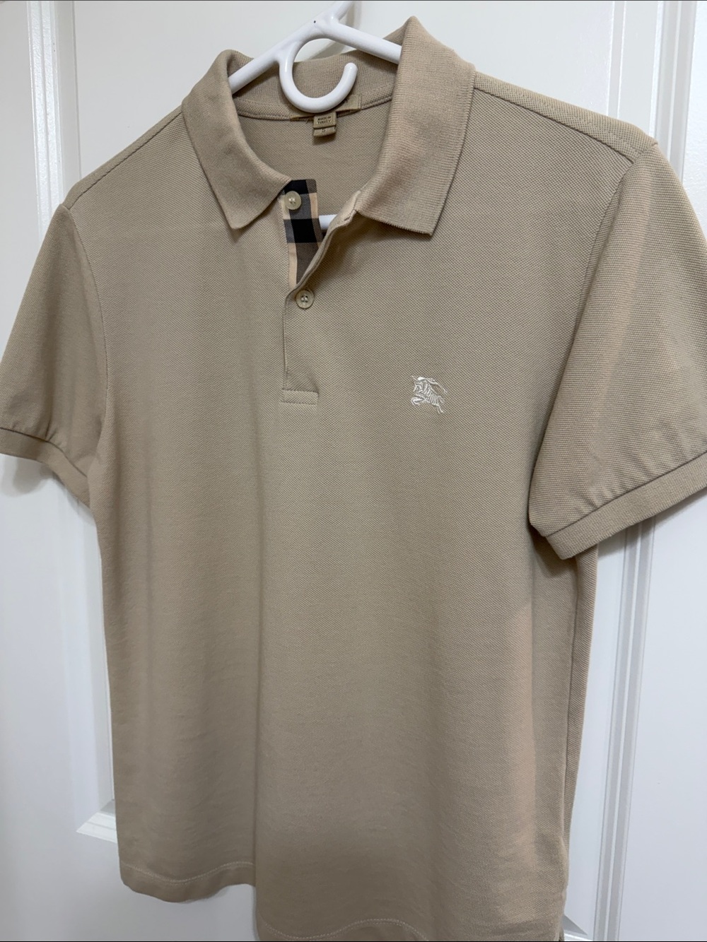 Burberry Men’s Khaki-Tan Polo with Signature Check Trim